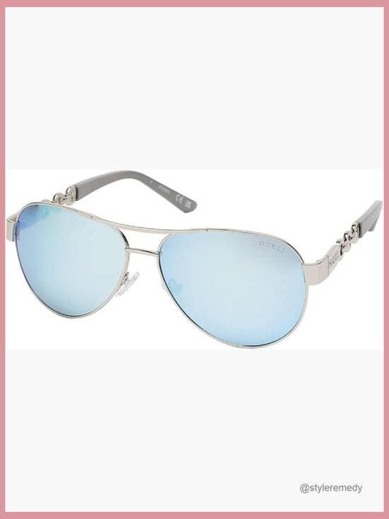Metal Frame Aviator Sunglasses with Mirrored Blue Lenses